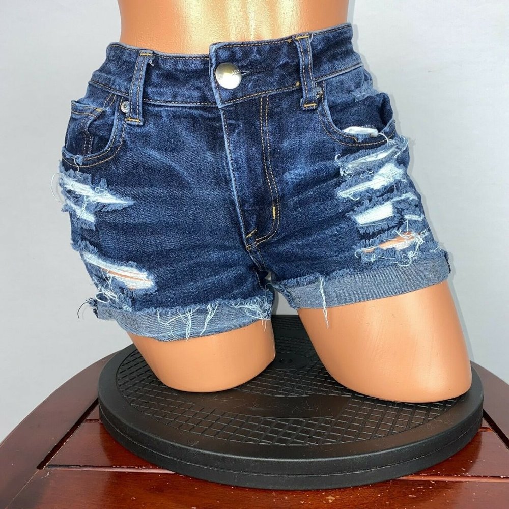 American Eagle 360 Super Stretch 6 Hi-Rise Shortie Distressed Denim Cuffable